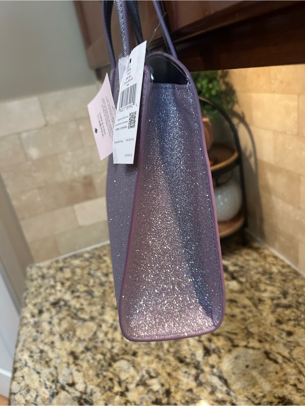 Kate Spade Tinsel Glitter Fabric Satchel Crossbody Handbag lilac - Picture 4 of 11
